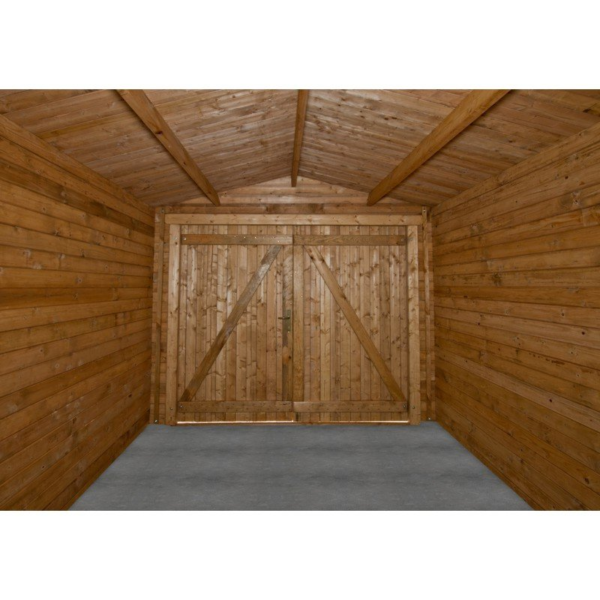 Garage en Bois Massif 40mm Traité Teinté Marron Gardy Shelter