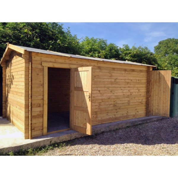 Garage en Bois Massif 40mm Traité Teinté Marron Gardy Shelter