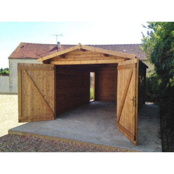 Garage en Bois Massif 40mm Traité Teinté Marron Gardy Shelter