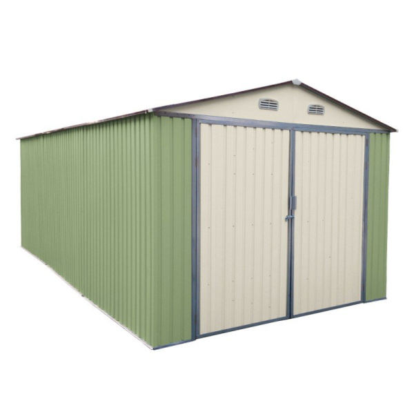 Garage double portes vert pâle et crème 18m² + kit d’ancrage X-METAL